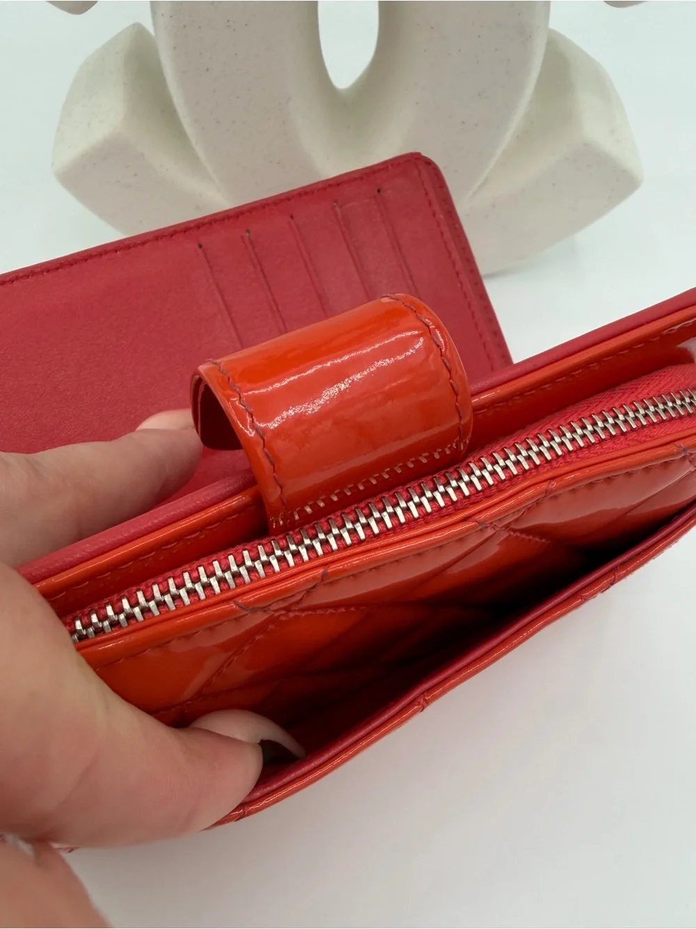 Chanel Orange Quilted Patent Leather CC French Wallet✨✨